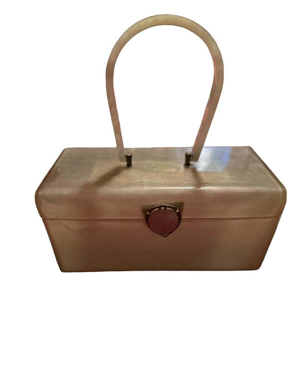 Vintage Womens 1950 White Pearlized Lucite Box Style Purse Retro Elegance 9"x5"